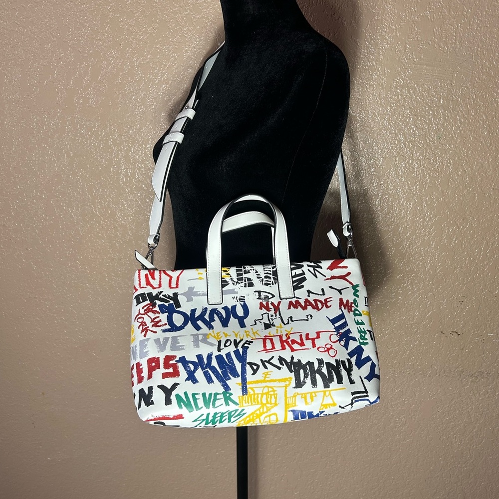 DKNY Tilly Small Tote Bag white Graffiti New Shoulder Crossbody Handbag